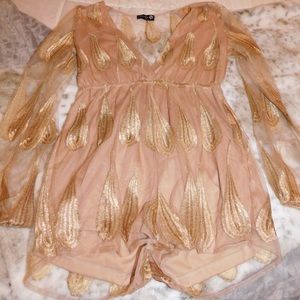 Deep-V Romper Nude & Gold